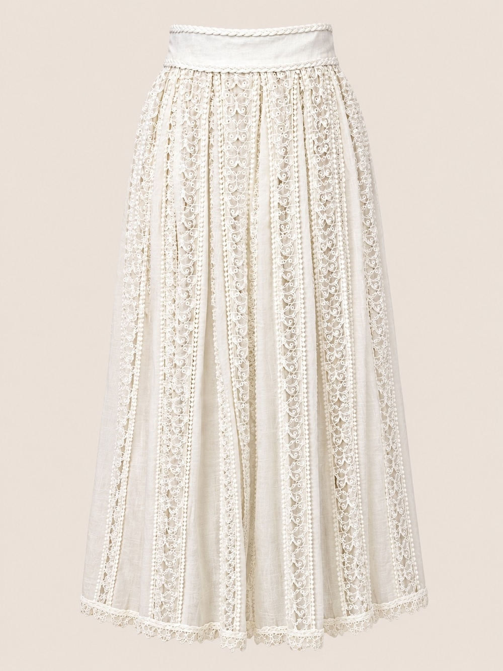 Zimmermann White/Cream Lace Panels Maxi Skirt With Butterflies NWT size 1